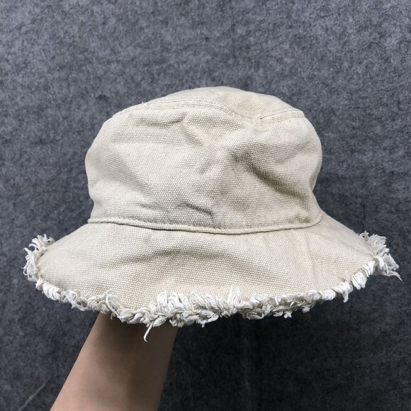 J. Crew Accessories - J. Crew Canvas Bucket Hat With Fringe Womens M/L Khaki Beige Cotton